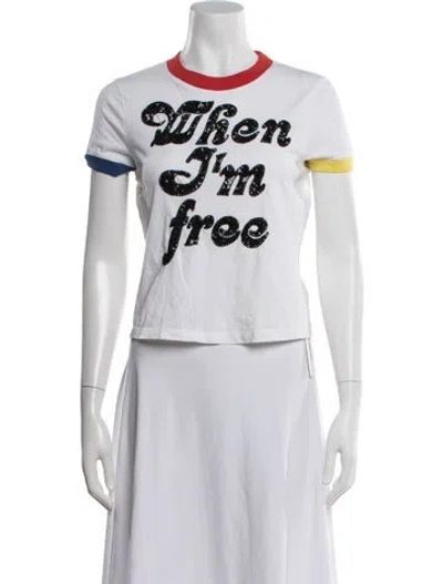 Pre-owned Alice And Olivia Graphic Print Crew Neck T-shirt In White