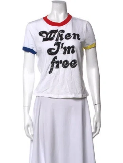 Pre-owned Alice And Olivia Graphic Print Crew Neck T-shirt In White