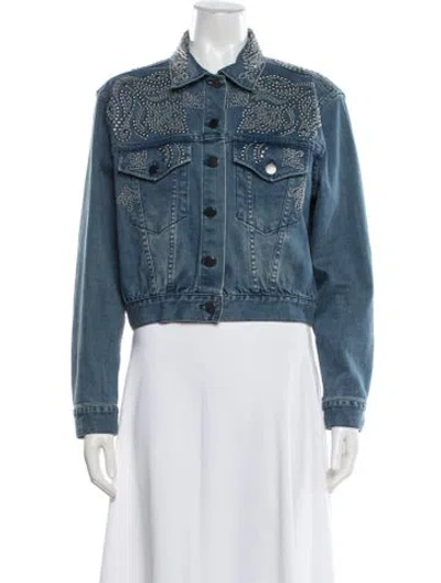 Pre-owned Alice And Olivia Graphic Print Denim Jacket In Blue
