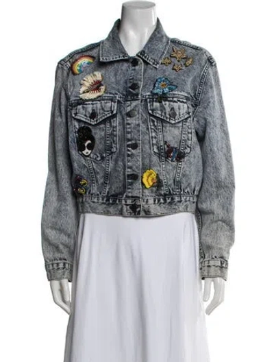 Pre-owned Alice And Olivia Graphic Print Denim Jacket In Blue
