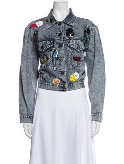 Pre-owned Alice And Olivia Graphic Print Denim Jacket In Blue