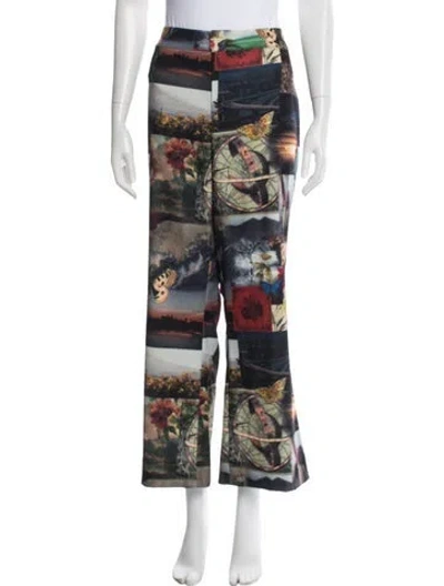 Pre-owned Alice And Olivia Graphic Print Flared Pants W/ Tags In Black