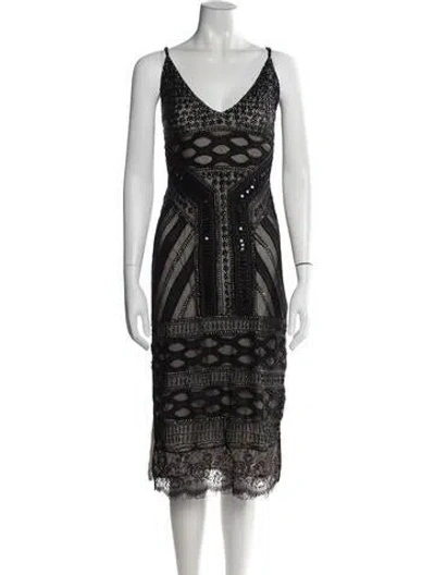Pre-owned Alice And Olivia Graphic Print Midi Length Dress In Black