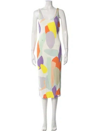 Pre-owned Alice And Olivia Graphic Print Midi Length Dress In White