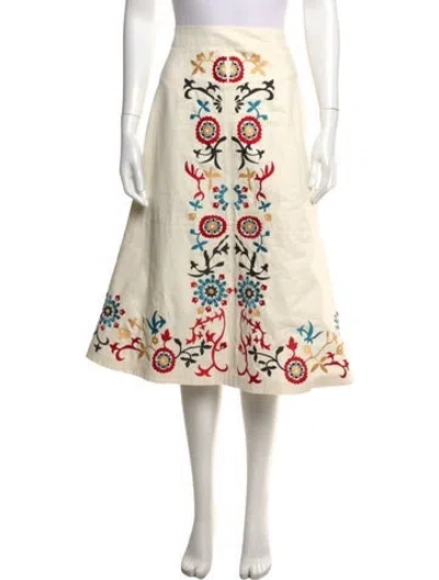 Pre-owned Alice And Olivia Graphic Print Midi Length Skirt In White