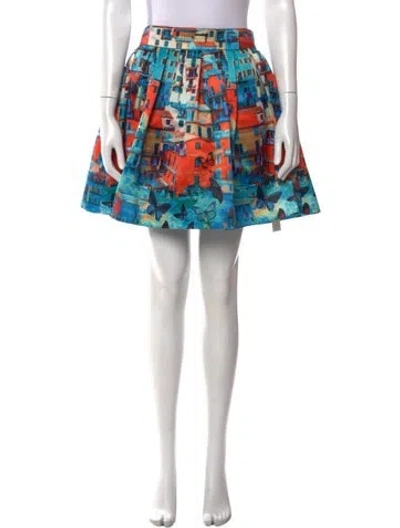 Pre-owned Alice And Olivia Graphic Print Mini Skirt In Blue