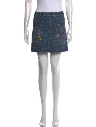 Pre-owned Alice And Olivia Graphic Print Mini Skirt In Blue