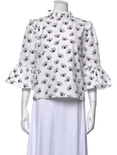 Pre-owned Alice And Olivia Graphic Print Mock Neck Blouse In Black/neutrals