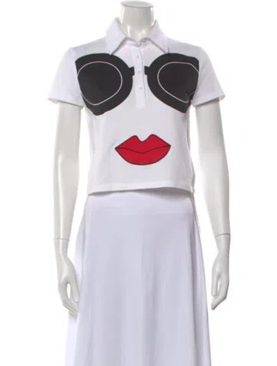 Pre-owned Alice And Olivia Graphic Print Short Sleeve Polo In Neutral