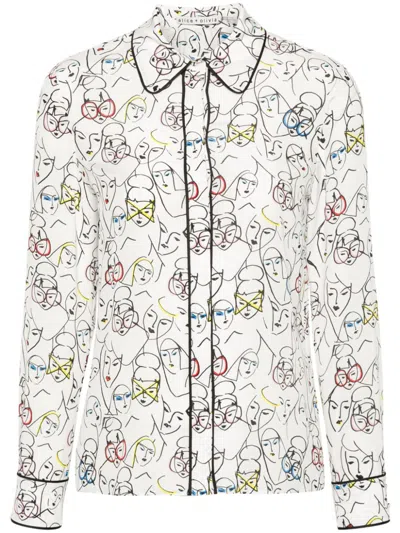 Alice And Olivia Graphic-print Silk Shirt In White