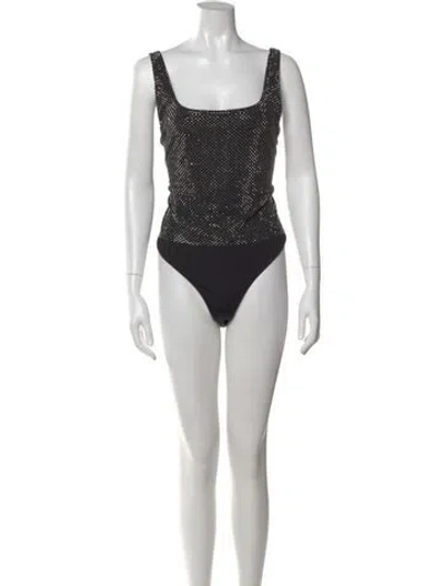 Pre-owned Alice And Olivia Graphic Print Square Neckline Bodysuit In Silver