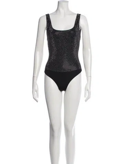 Pre-owned Alice And Olivia Graphic Print Square Neckline Bodysuit W/ Tags In Black