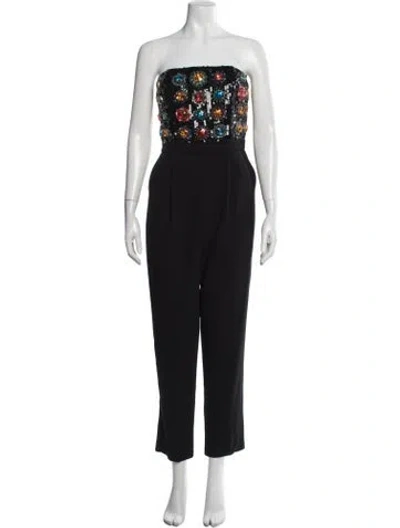 Pre-owned Alice And Olivia Graphic Print Strapless Jumpsuit In Black