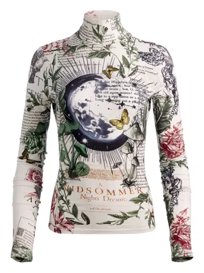 Alice And Olivia Graphic-print Turtleneck Top In Green
