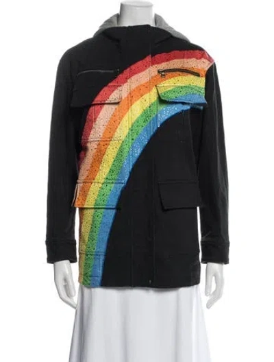 Pre-owned Alice And Olivia Graphic Print Utility Jacket In Black