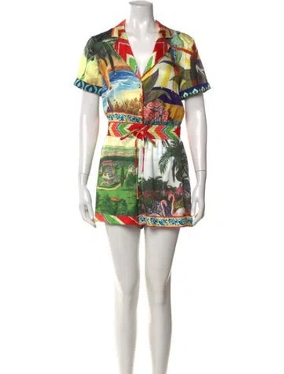 Pre-owned Alice And Olivia Graphic Print V-neck Romper In Pink