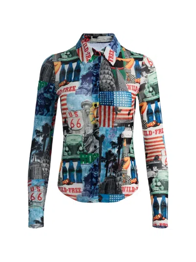 Alice And Olivia Graphic-print Mesh Shirt In Blue