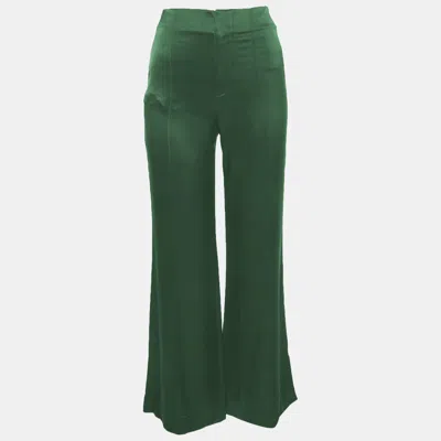 Pre-owned Alice And Olivia Green Satin Wide Leg Trousers S