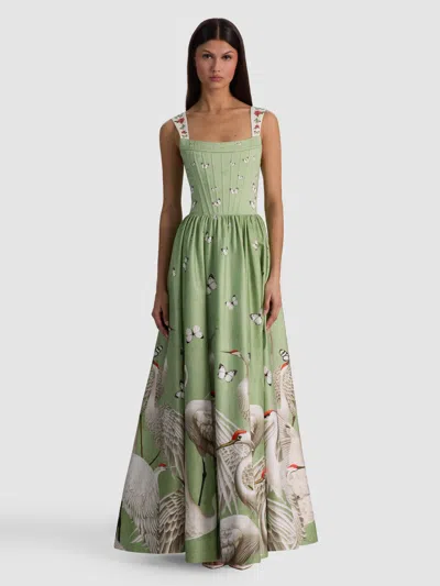 Alice And Olivia Guinevere Bustier Maxi Dress In Drift Light Sage