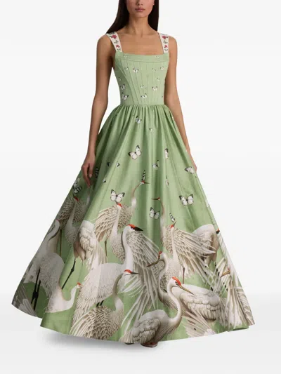 Alice And Olivia Guinevere Butterfly-print Maxi Dress In Green