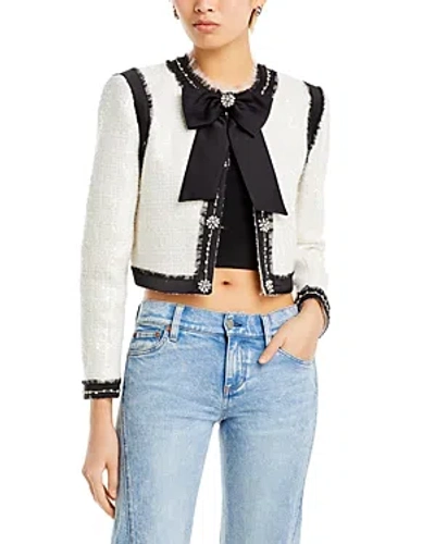 Alice And Olivia Gwyneth Embellished Cropped Jacket In Off White