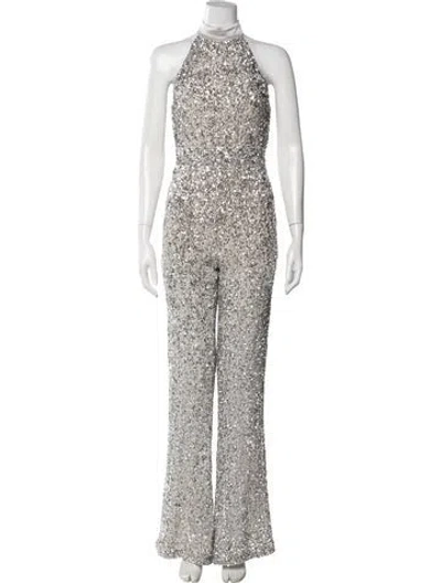 Pre-owned Alice And Olivia Halterneck Jumpsuit In Metallic/neutrals/silver