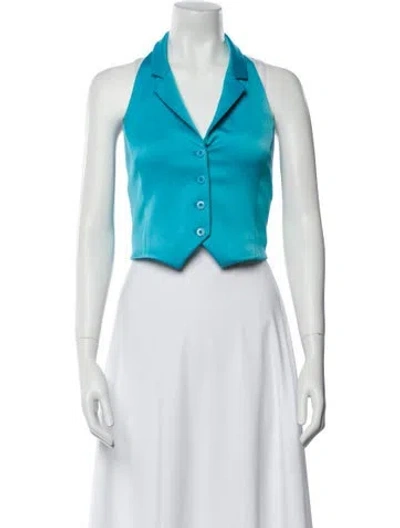 Pre-owned Alice And Olivia Halterneck Sleeveless Crop Top In Blue