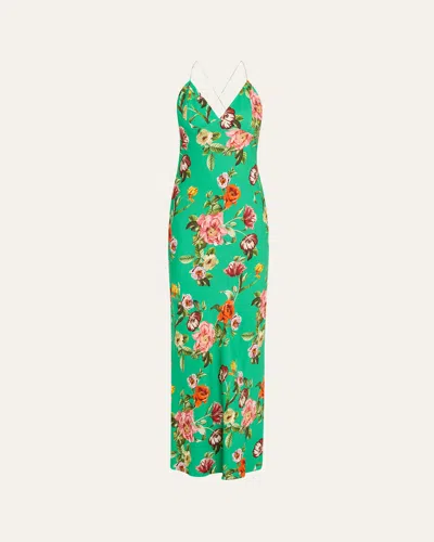 ALICE AND OLIVIA HAMPTON FLORAL LOMA V-NECK MAXI SLIP DRESS