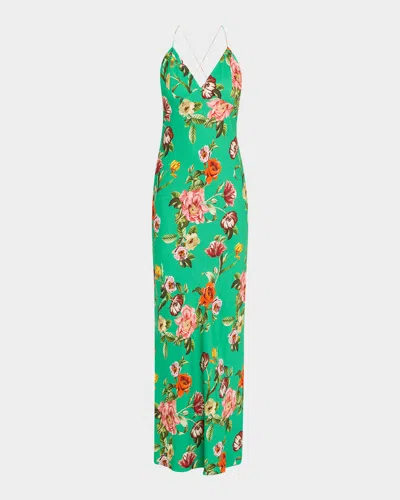 ALICE AND OLIVIA HAMPTON FLORAL LOMA V-NECK MAXI SLIP DRESS