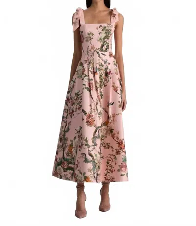 Alice And Olivia Hana Floral Print Midi Dress In Sunset Grove English Rose In Pink