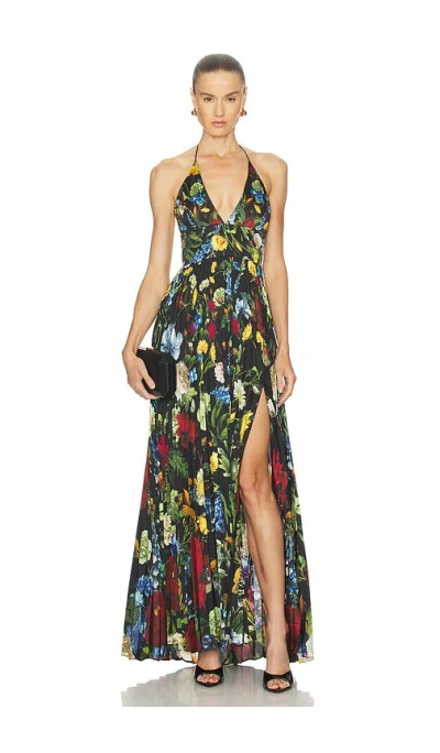 Alice And Olivia Hannah Deep V Slit Maxi Dress In Multi