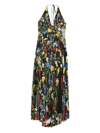 Alice And Olivia Hannah Deep V Slit Maxi Dress In Multi