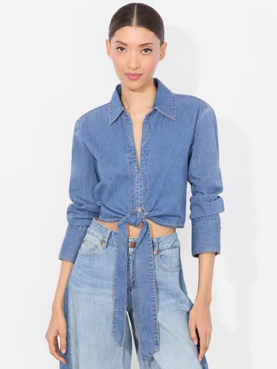 Alice And Olivia Hannon Chambray Tie Front Blouse