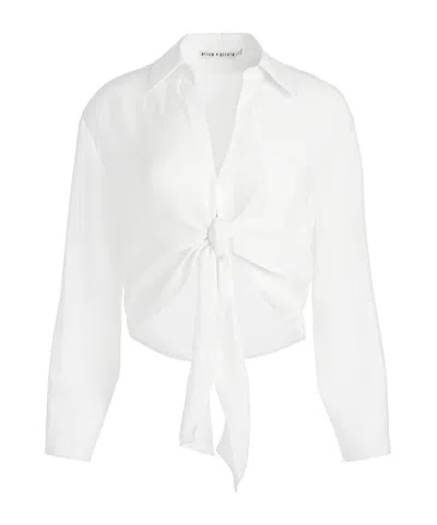 Alice And Olivia Hannon Tie Front Button Down In Off White