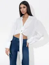 Alice And Olivia Hannon Tie Front Button Down In Off White