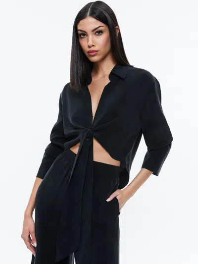 Alice And Olivia Hannon Tie Front Button Down In Black