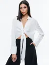 Alice And Olivia Hannon Tie Front Button Down In Off White