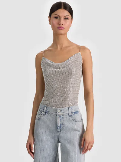 Alice And Olivia Harmon Chainmail Slip Tank In Gray