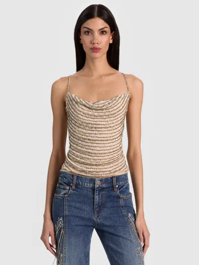 Alice And Olivia Harmon Crystal Slip Tank In Almond/clear Crystal