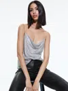 Alice And Olivia Harmon Crystal Chain Mail Cowl Neck Camisole In Silver/chainmail