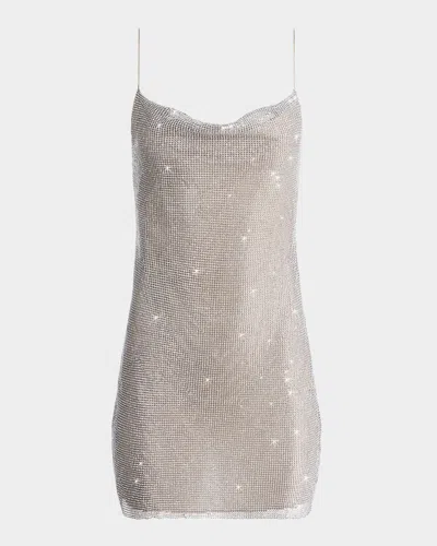 Alice And Olivia Harmony Crystal Chainmail Slip Dress In Gray