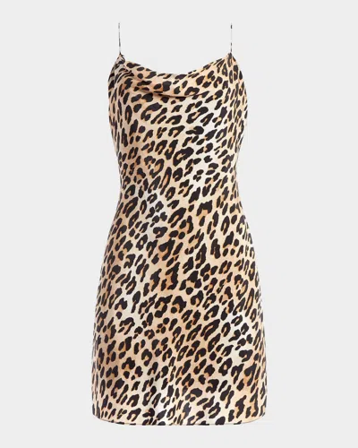 Alice And Olivia Harmony Leopard Draped Mini Slipdress