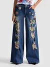Alice And Olivia Harper Embellished Baggy Jean In Blue