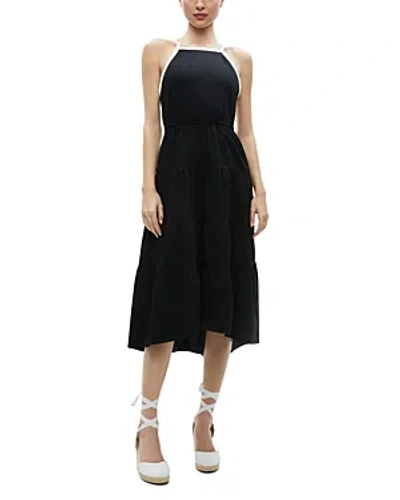 Alice And Olivia Hartley Gathered Midi Dress In Black Off White