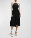 Alice And Olivia Hartley Gathered Midi Dress In Black/off White