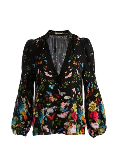 Alice And Olivia Helen Blouson Sleeve Blouse In Black