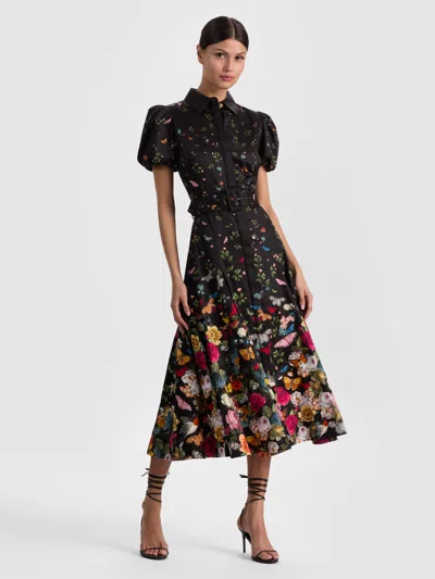 Alice And Olivia Henrietta Belted Midi Dress In Black