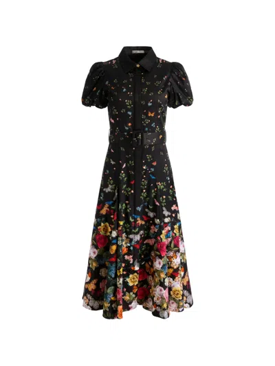 Alice And Olivia Henrietta Floral Belted Midi Dress In Multi