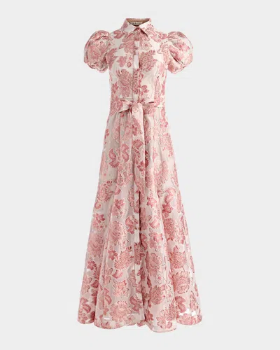 Alice And Olivia Henrietta Metallic Floral Jacquard Maxi Dress In Green