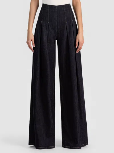 Alice And Olivia Henry Pleated Denim Pant In Blue